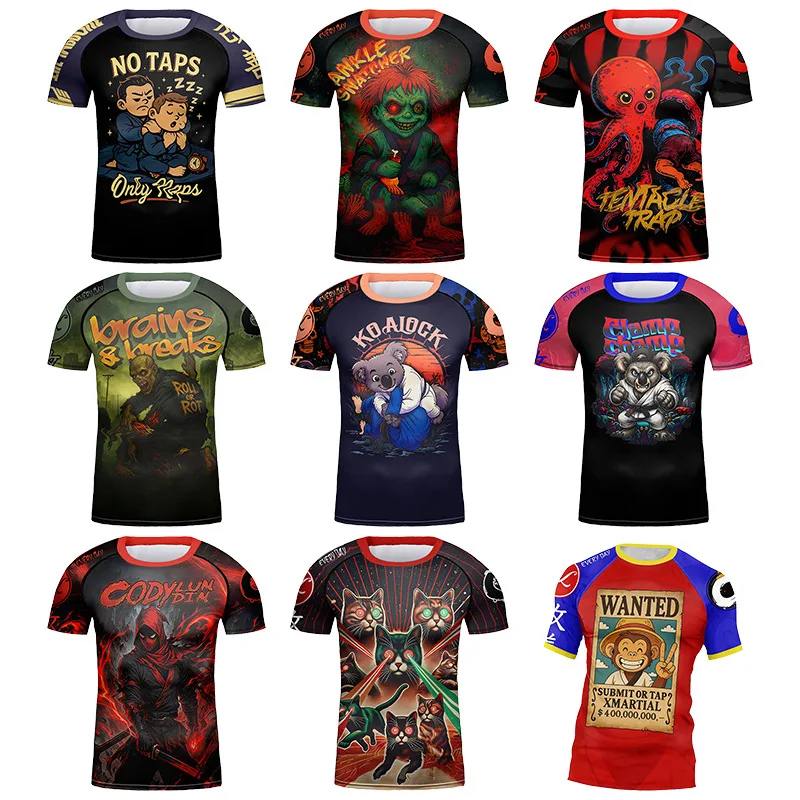 Kid's Shirt Jiu Jitsu MMA BJJ T-shirt Short Sleeve Quick Dry MMA Muay Boxing Sportswear Children Fitness Training Running Shirts
