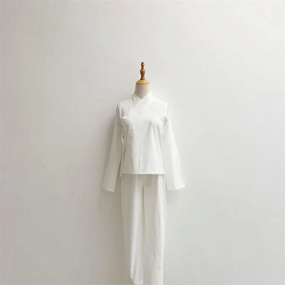 

Хлопково-льняные белые и черные топы Hanfu, брюки в китайском стиле, одежда для сна династии Тан, домашняя одежда для сна, домашняя одежда, домашняя одежда