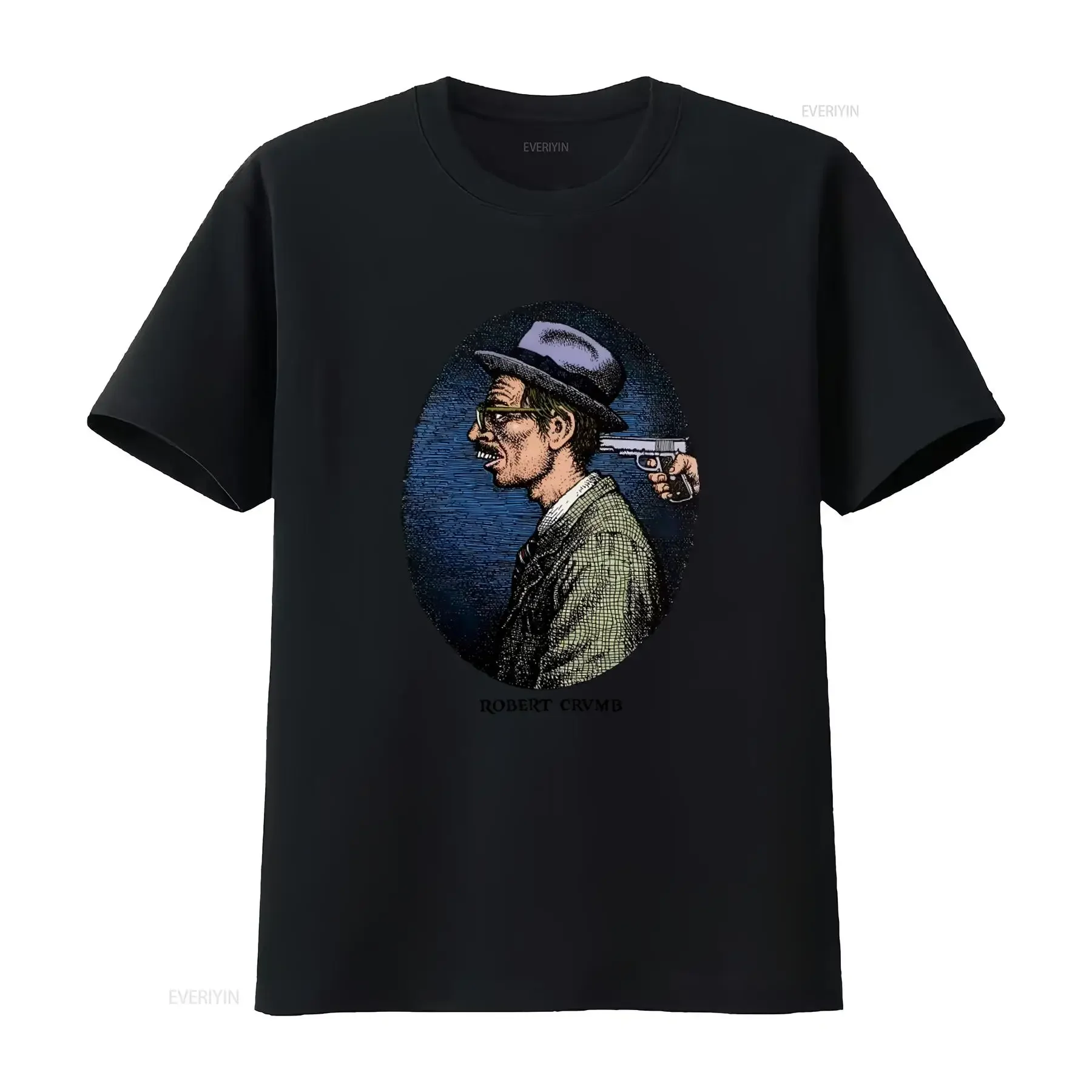 

Robert Crumb Gun Self Portrait T Shirt Retro Underground Comix Style vintage Washed Casual graphic designer clothes Comfortable