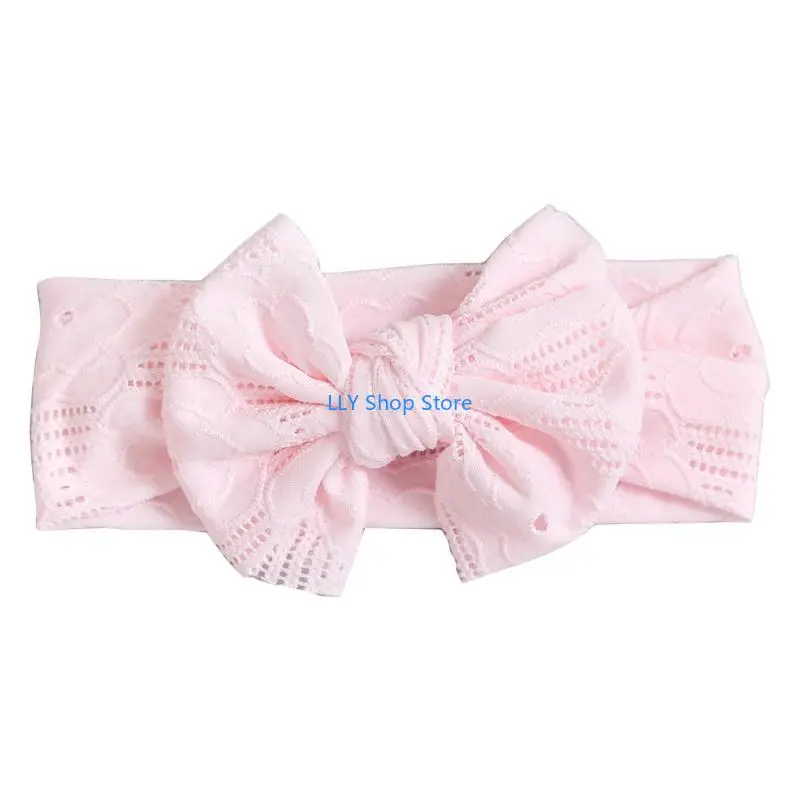 

T8UD Solid Color Bowknot Headband Children Wide Hairband Spring Turban Lace Hair Bows