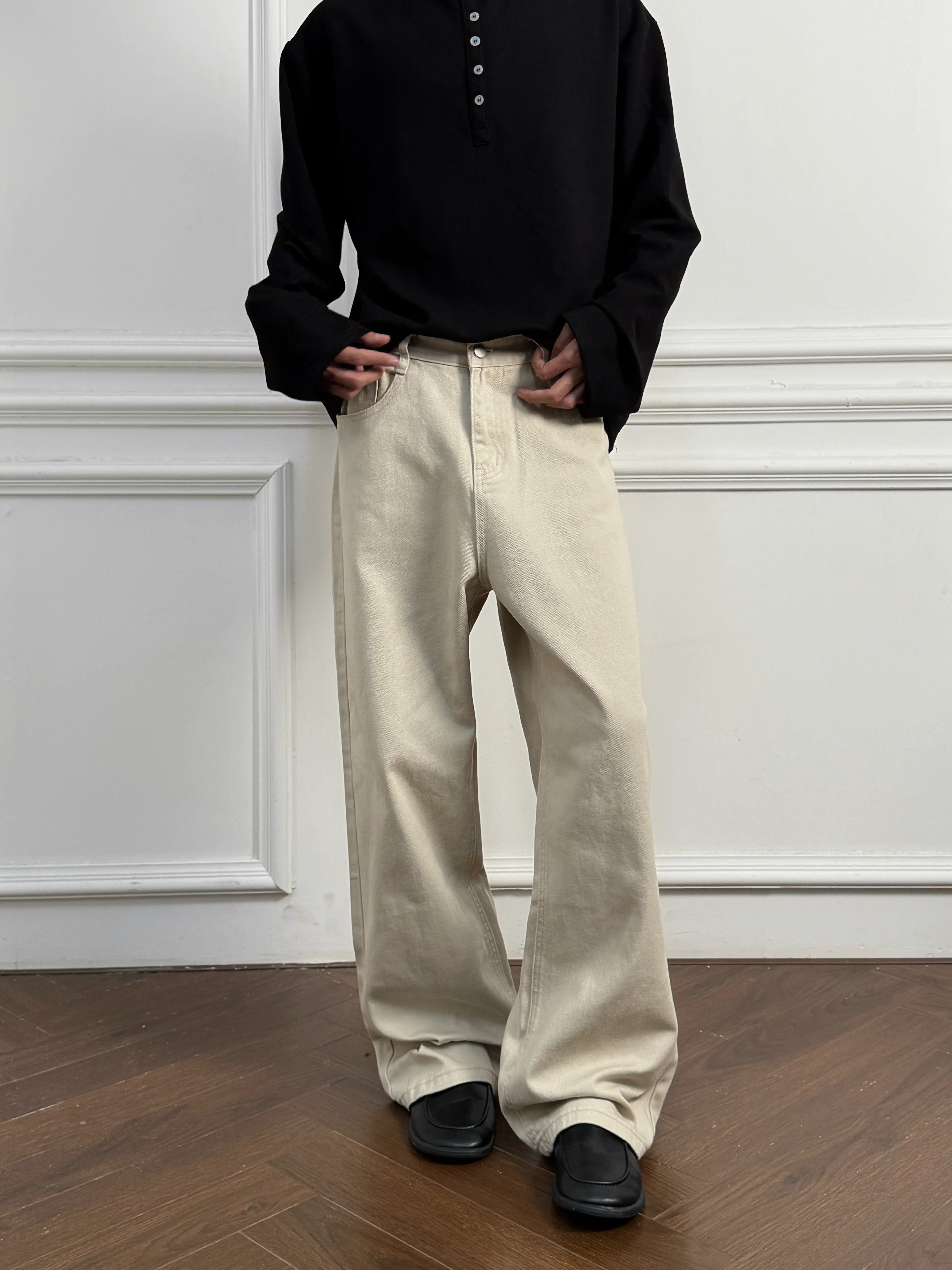 American High Street Loose Basic Style Jeans Men Women Match All Washed Vintage Khaki Long Pants mid Waist Zipper Fly
