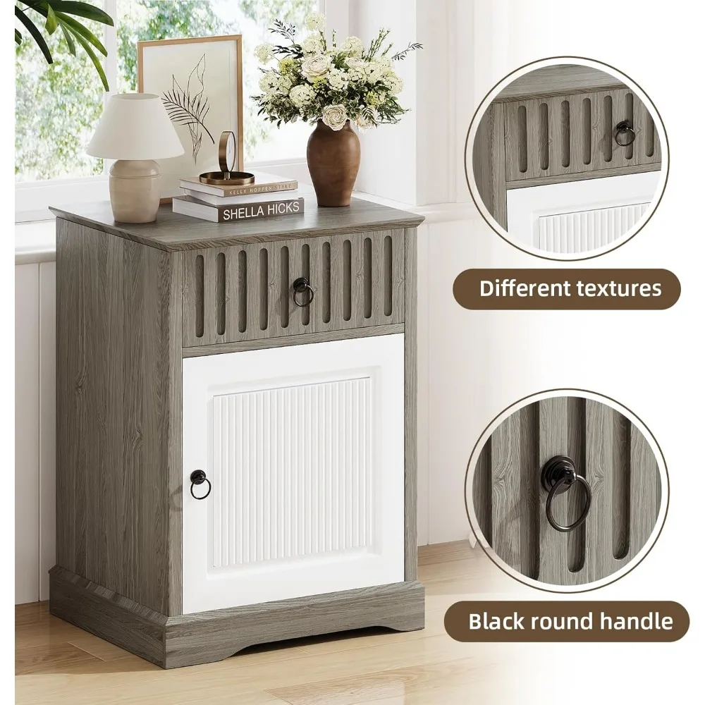 Rustic Storage Nightstand with Drawer for Farmhouse Bedroom and Living Room End Table