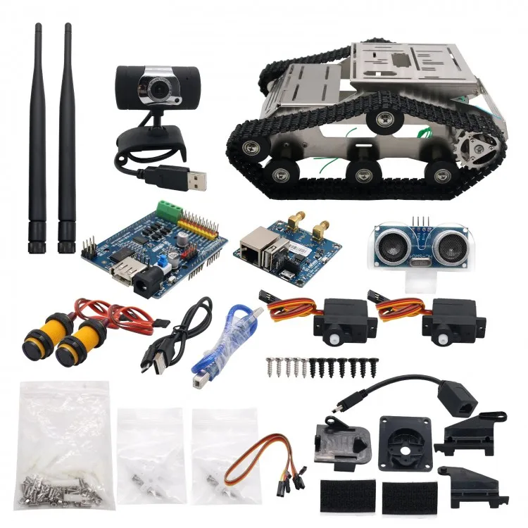 Unfinished DIY RC Intelligent Wireless Camera Wifi Robot Tank Chassis Car Kit with Dual antenna