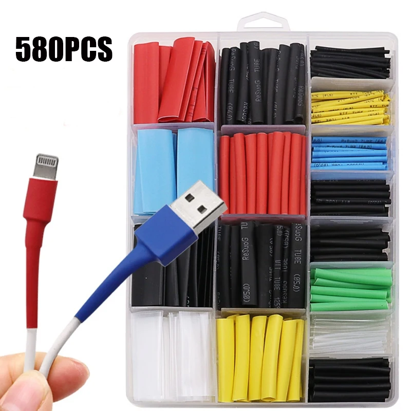 

580pcs Thermoresistant Tube Heat Shrinking Tubing Assorted Kit 2:1 Insulation Sleeving Polyolefin Cable Sleeve Shrink Wrapping