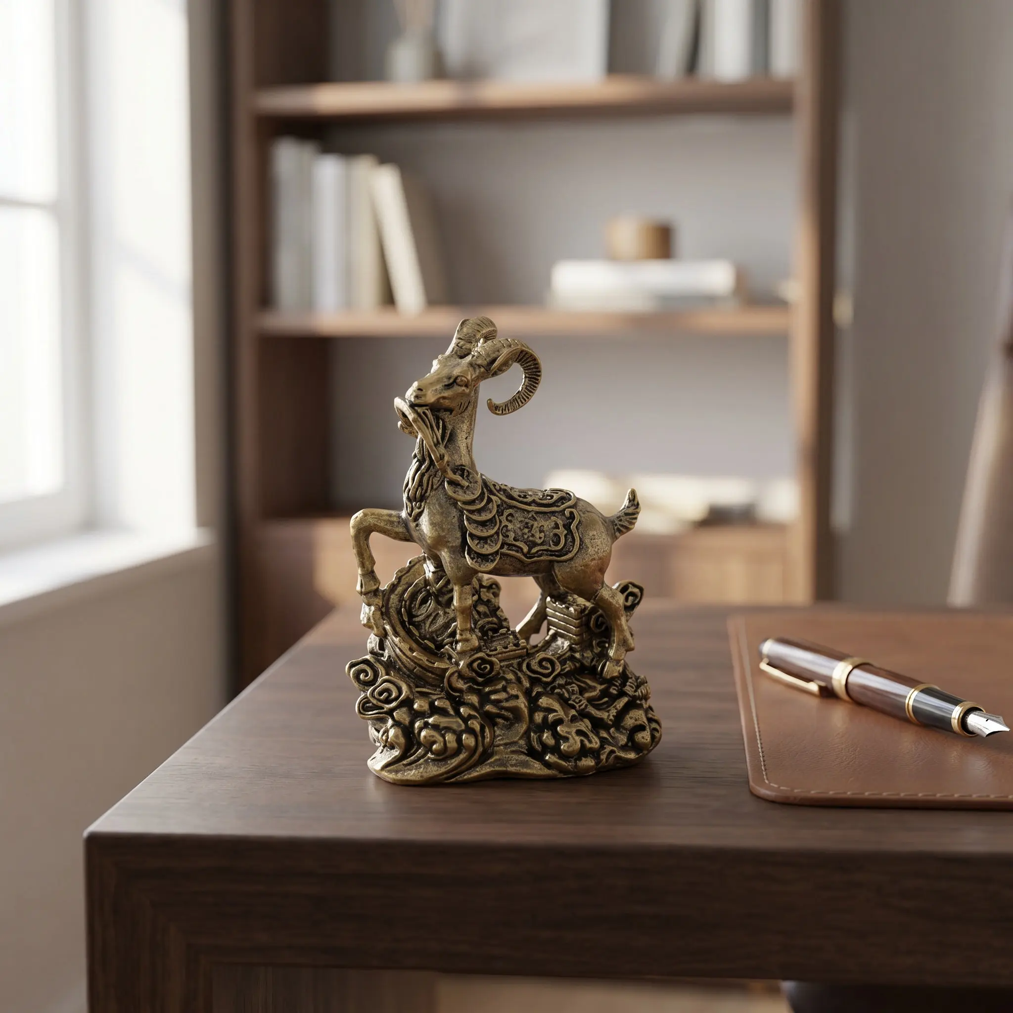 Solid Brass Vintage Goat Sculpture Chinese Zodiac 2027 Feng Shui Lucky RAM Desk Decoration Goat Figurine Decor