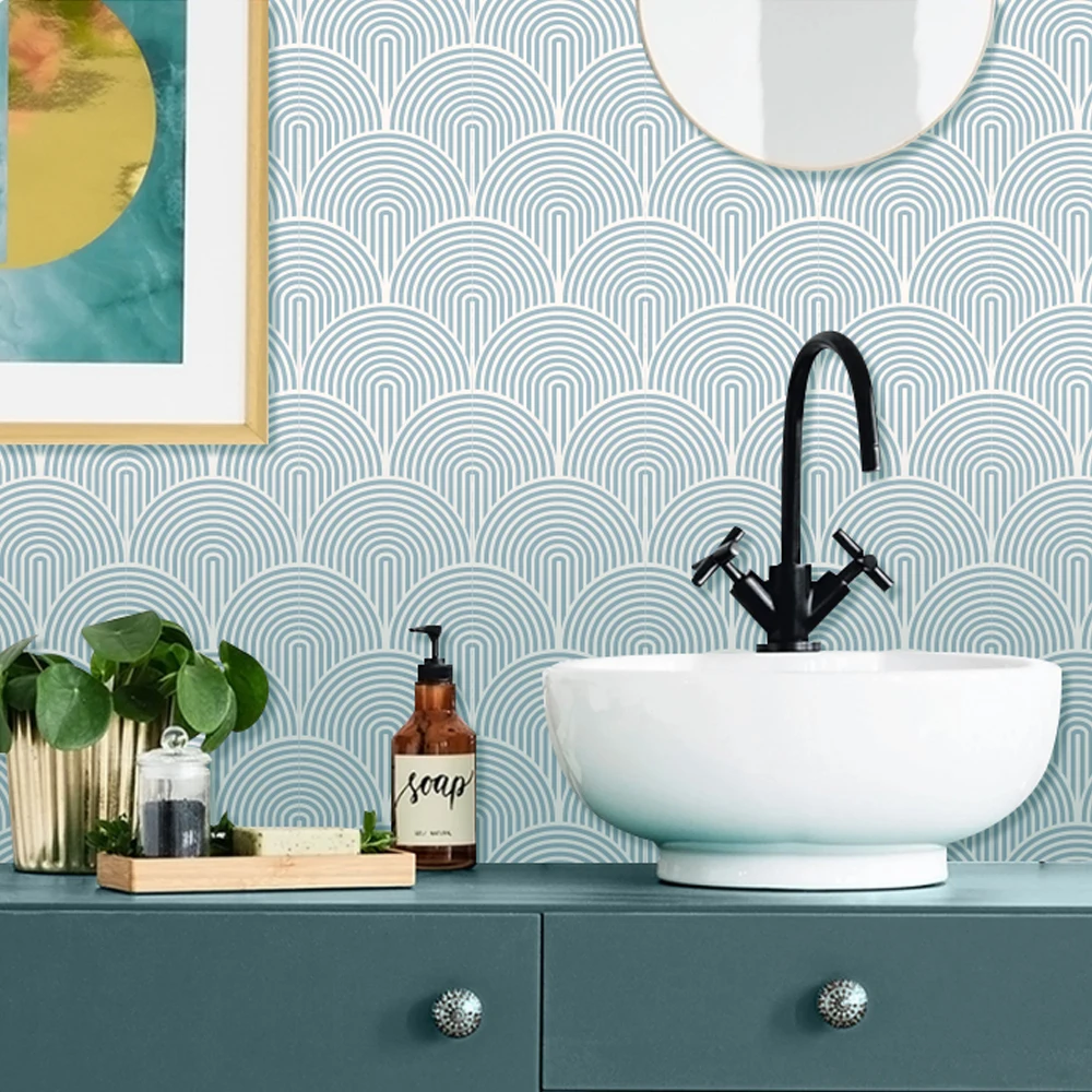Boho Lines Pistachio Kitchen and Bathroom Backsplash Panel, Peel & Stick Tile Decals - Self-Adhesive Wall & Floor Tile Stickers