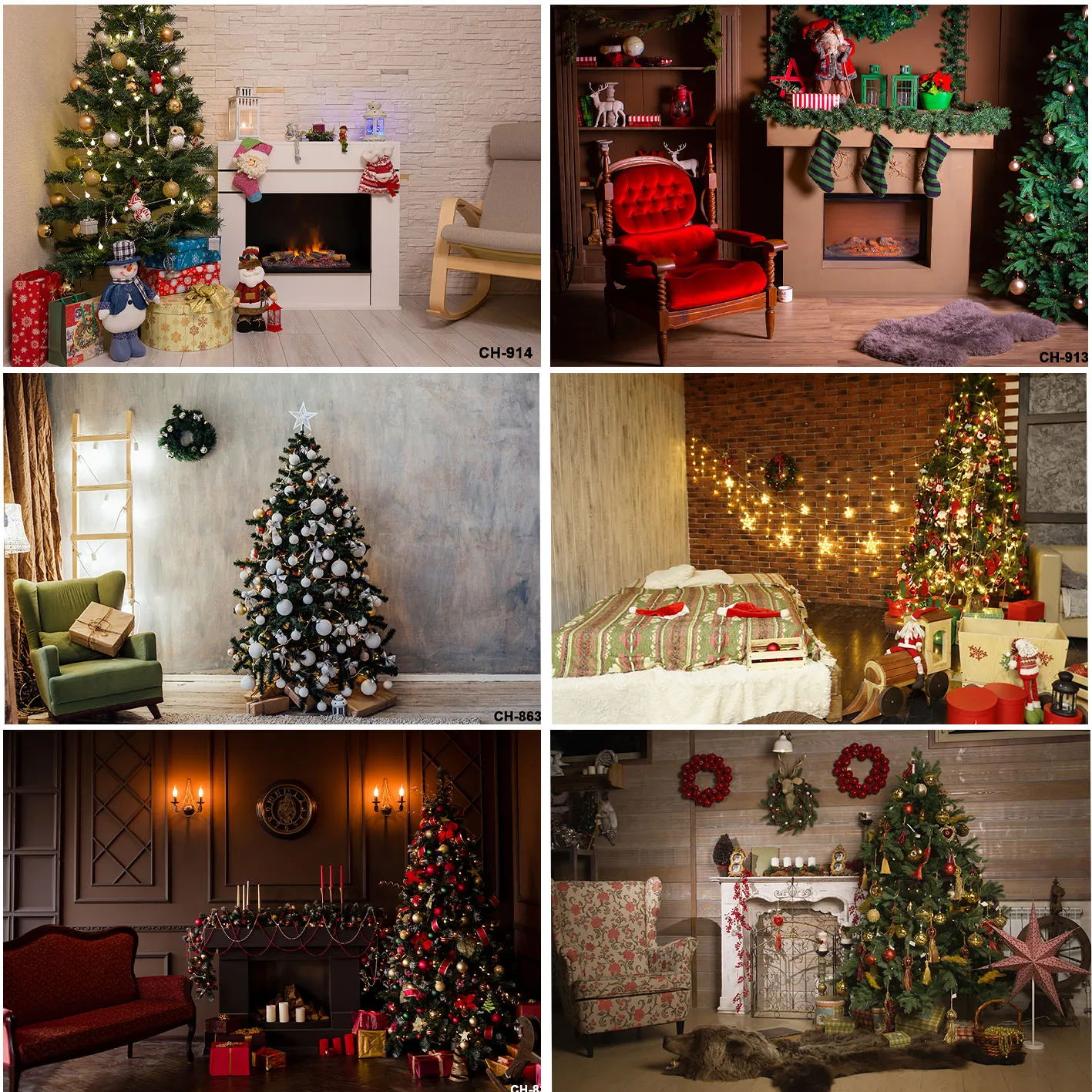 Christmas Xmas Trees Backdrops Wooden Floor House Decor Light Gifts Stockings Backgrounds Happy New Year Studio Banner Props