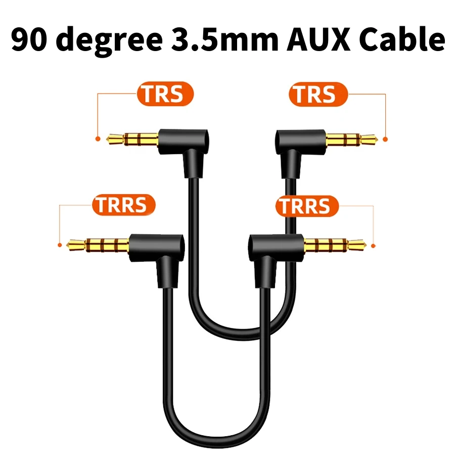 

90 Degree 3.5mm TRS/TRRS Audio Cable Stereo 3.5mm to 3.5mm Right Angle AUX Cord for Headphone MP3 Smartphone Tablet Car Speakers