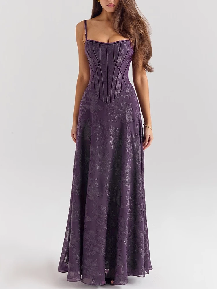 

Женское летнее платье-комбинация для вечеринок, элегантное, с открытыми плечами, с завышенной талией, повседневное, однотонное, жаккардовое, облегающее, макси-платье