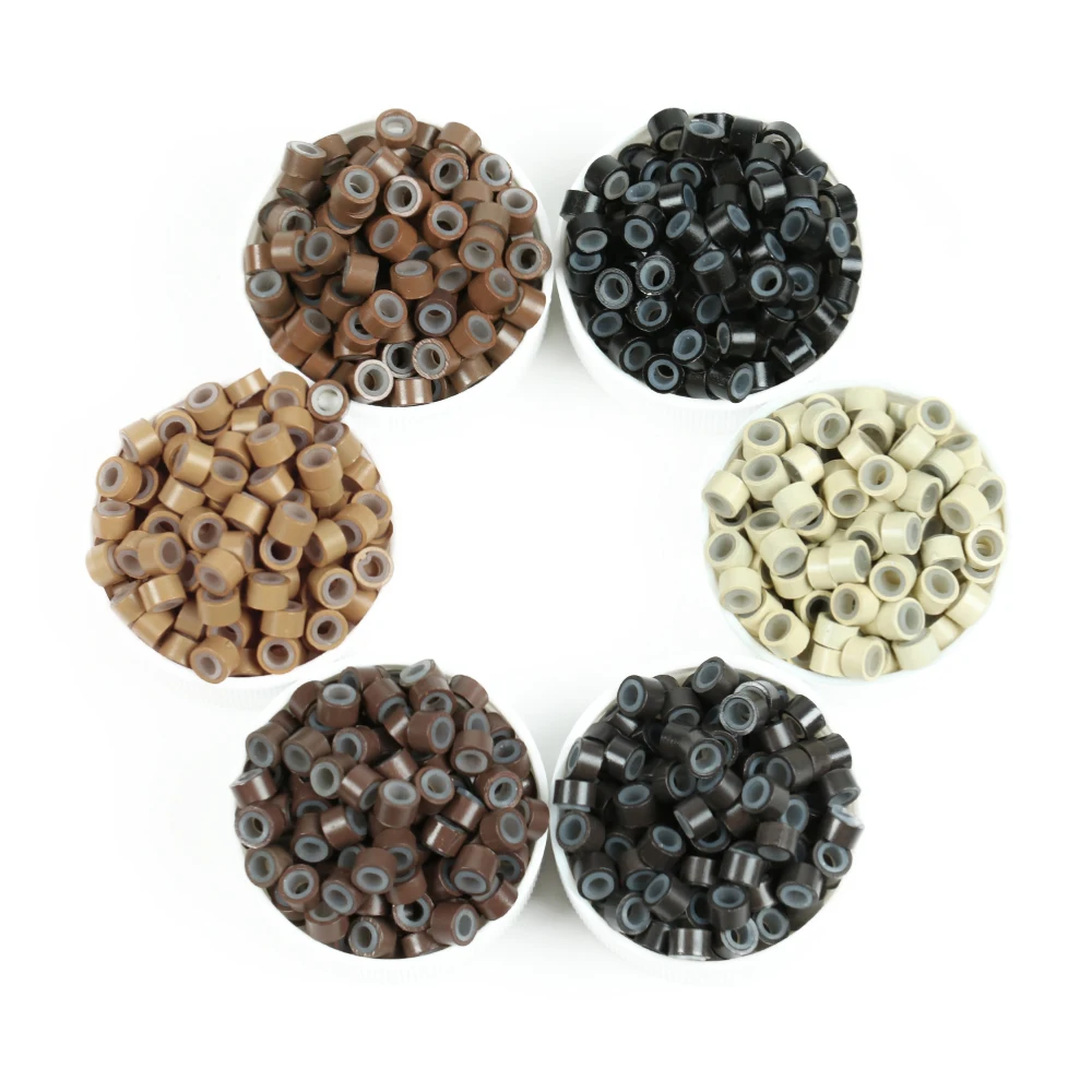 ลูกปัดแหวนไมโครลิงค์ซิลิโคนพรีเมี่ยมสำหรับที่ยืดผม500ชิ้นสีดำ/ สีน้ำตาล/สีน้ำตาลเข้ม)