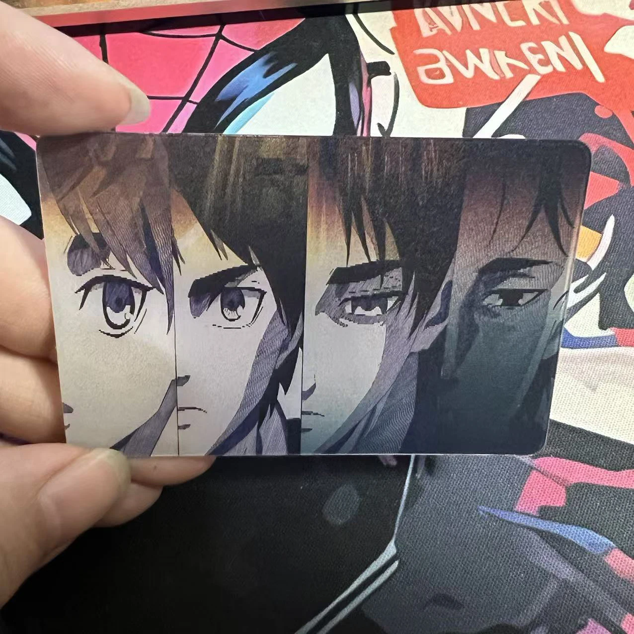 5in1 Anime Style Grid Card With keychain Collection Gradient Dynamic Card Postcard