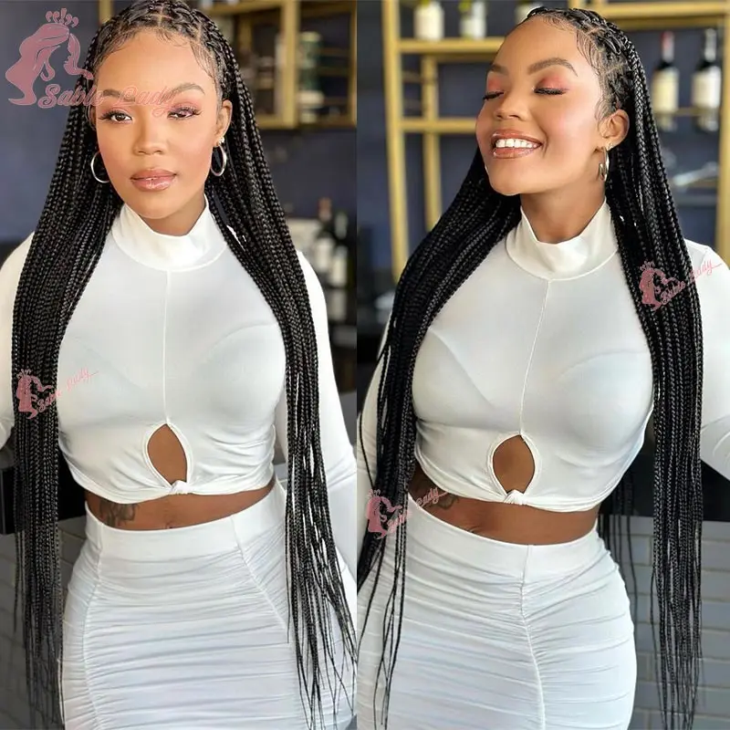 Synthetic Full Lace Box Braided Wigs Criss Cross Braided Frontal Lace Wig 36 inches Knotless Cornrow Braids Wig for Black Women