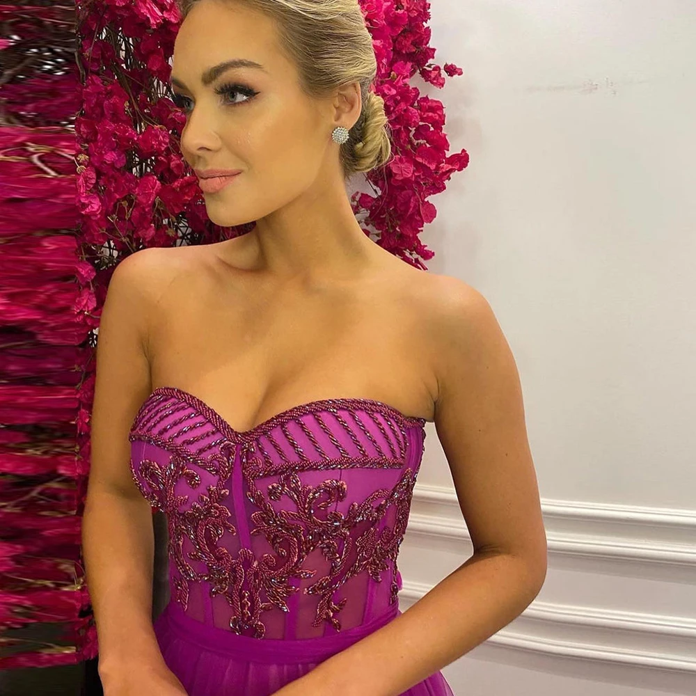 شارون سعيد فستان سهرة فاخر فوشيا على شكل حرف A مع خرز سبليت أخضر للنساء فساتين حفلات الزفاف الرسمية SF246 مخصصة