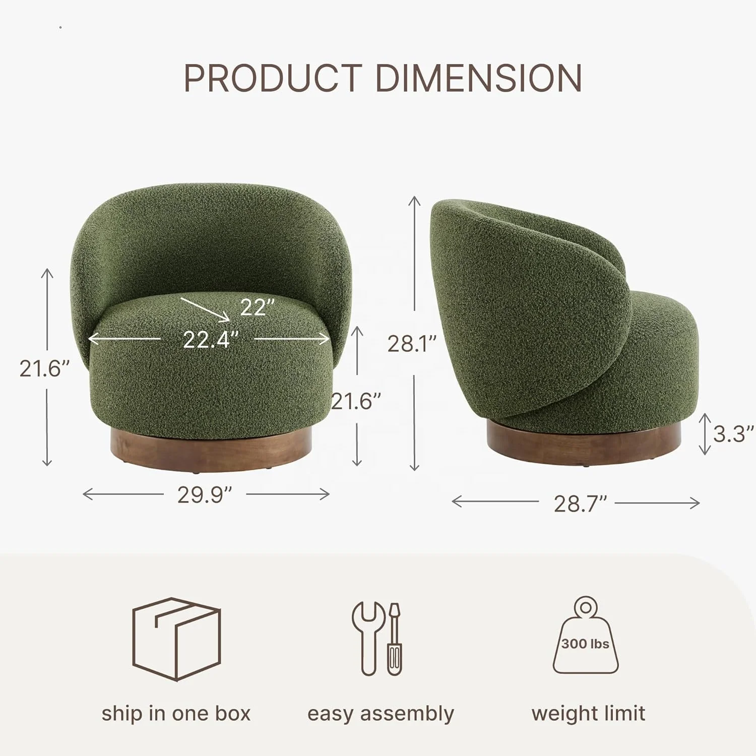 Modern Swivel Accent Chair Barrel Armchair Upholstered Performance Fabric Solid Wood Legs Modular Living Home Furniture