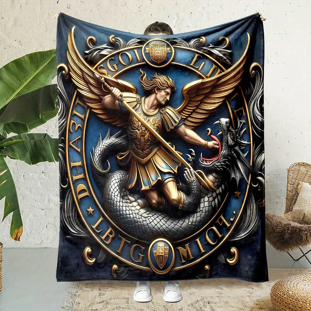 

Фланелевое одеяло 3D St. Michael Dragon — двусторонний цифровой принт — всесезонное одеяло из нетканого материала
