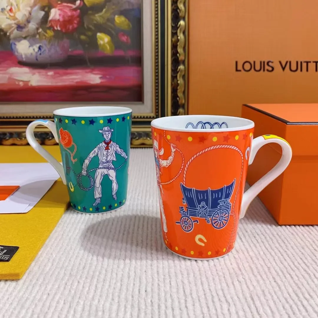 

Cute Ceramic Breakfast Cup, Underglaze Color Household Mug, High-end Bone China Coffee Cup, 300ml Large Mouth Water Cup