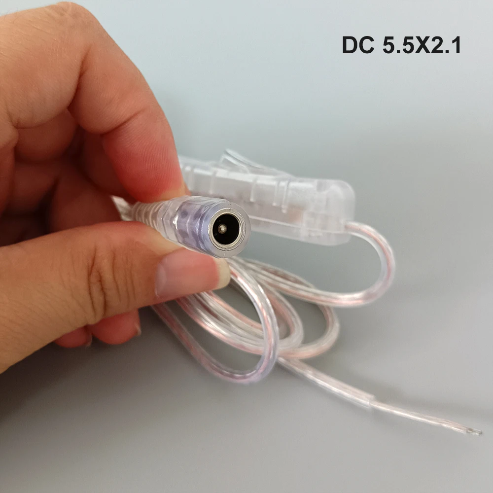 2Pin 304 Light Button Switch DC 5.5X2.1mm Female Connector 22AWG Transparent Cable For LED Strip Light 5V 12V 2m Power Cable
