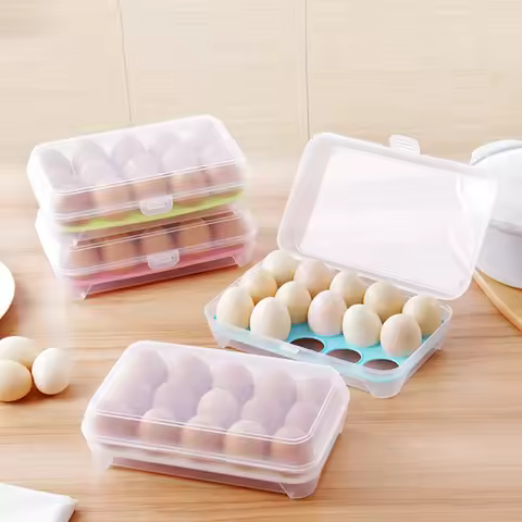 15 Grid Plastic Egg Storage Box with Lid Transparent Stackable Shockproof Container Kitchen Food Organizer Egg Storage Rack Box