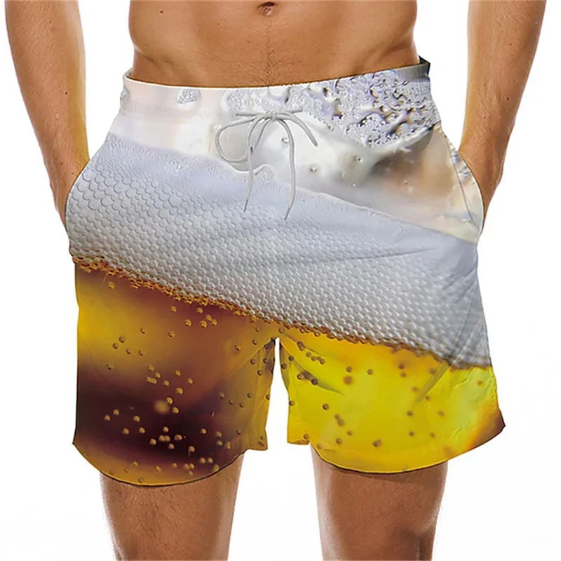 Fashion Beer Graphic Beach Shorts For Men Alcohol 3D Printed Short Pants Casual Vacation Party Swim Trunks Loose Board Shorts