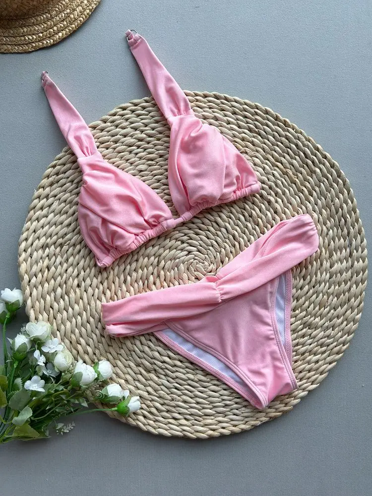 ชุดบิกินี่เซ็กซี่ Cikini สีพื้น แต่งลูกไม้ ผ่าข้าง ชุดว่ายน้ำสำหรับฤดูร้อน ชุดชายหาด สำหรับผู้หญิง