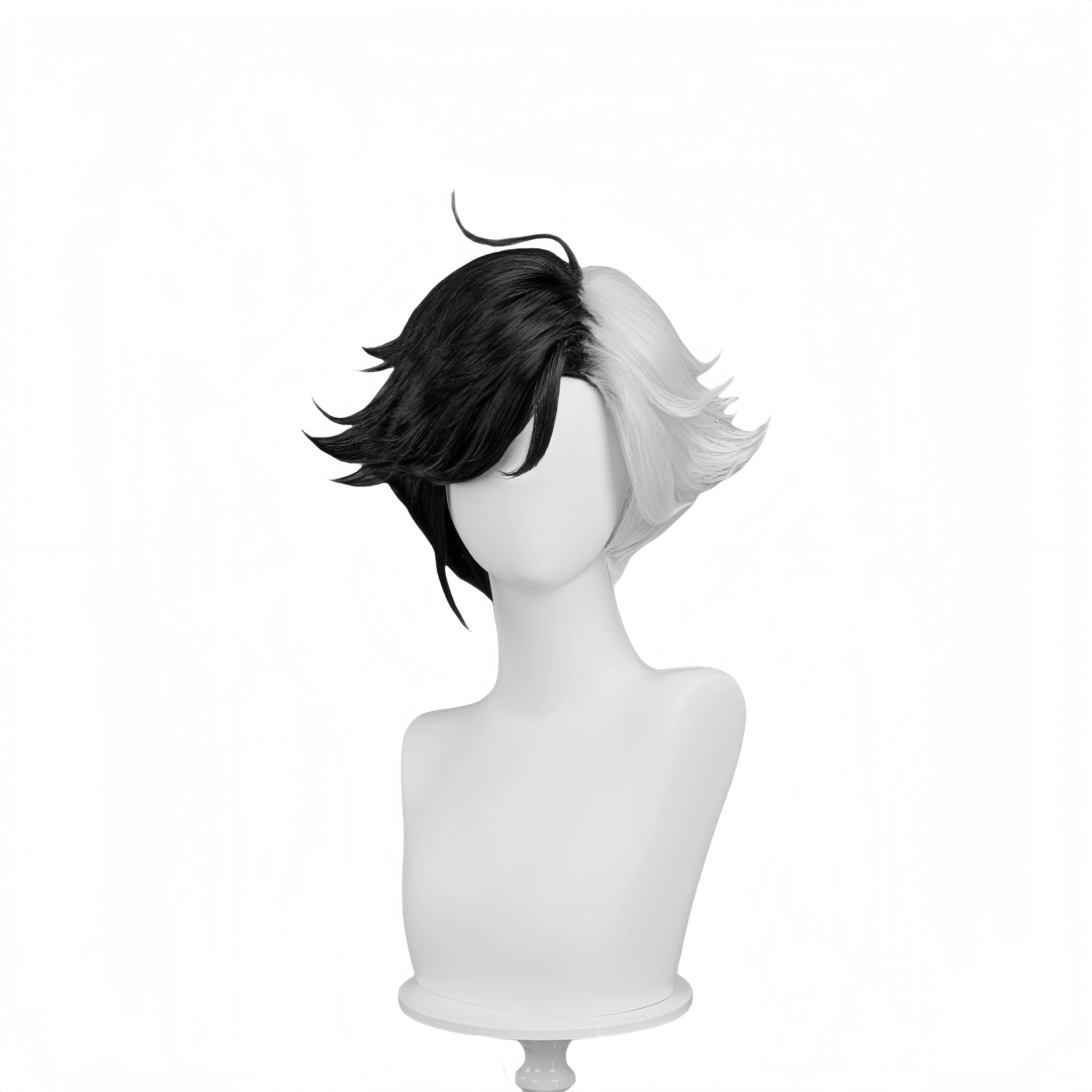 Rivals luna neve cosplay peruca feminina 35cm preto branco cabelo curto resistente ao calor perucas sintéticas acessórios de fantasia de halloween