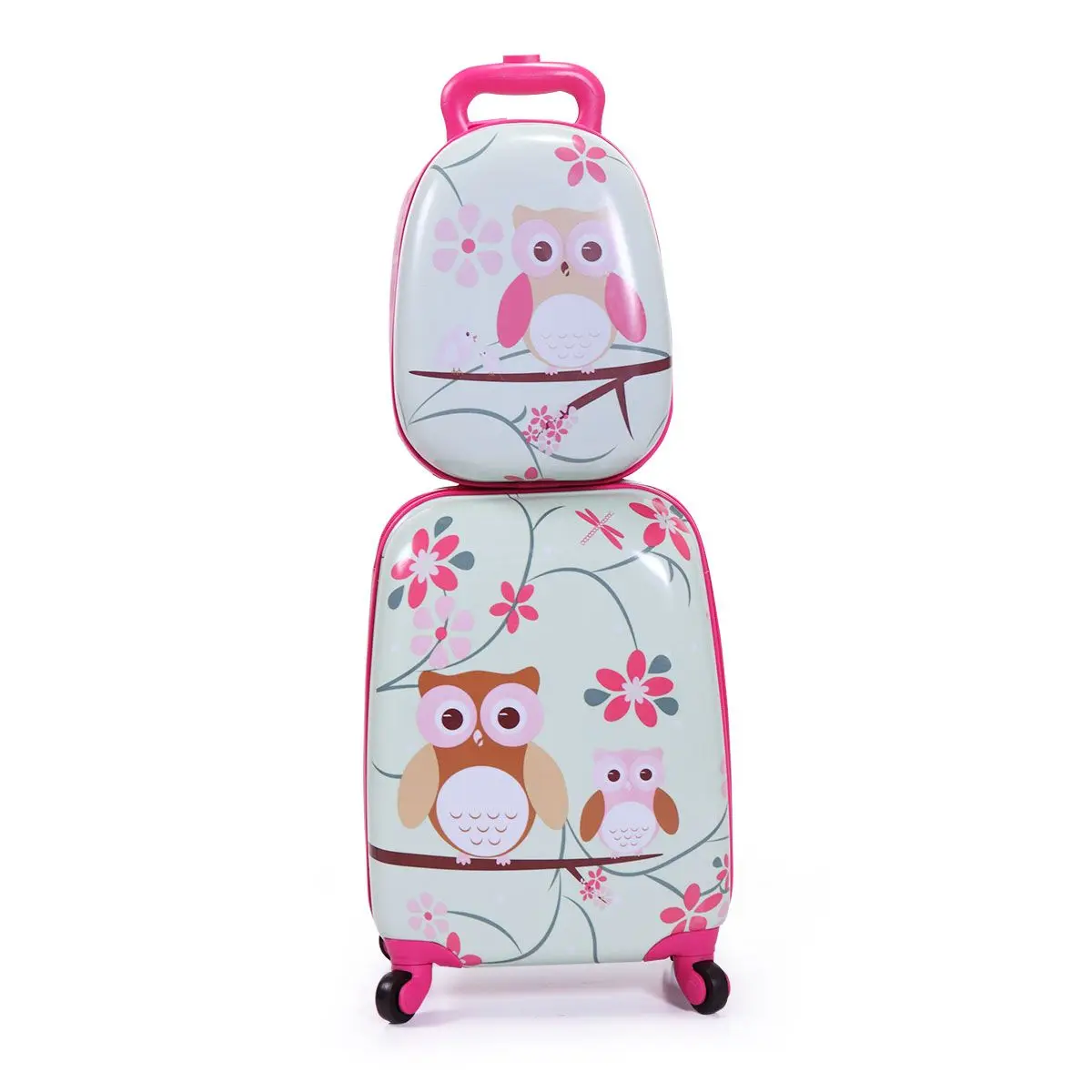 

2 PCS Kids Luggage Set, 12" Backpack and 16" Spinner Case with 4 Universal Wheels, Travel Suitcase for Boys Girls, Pink with Ani