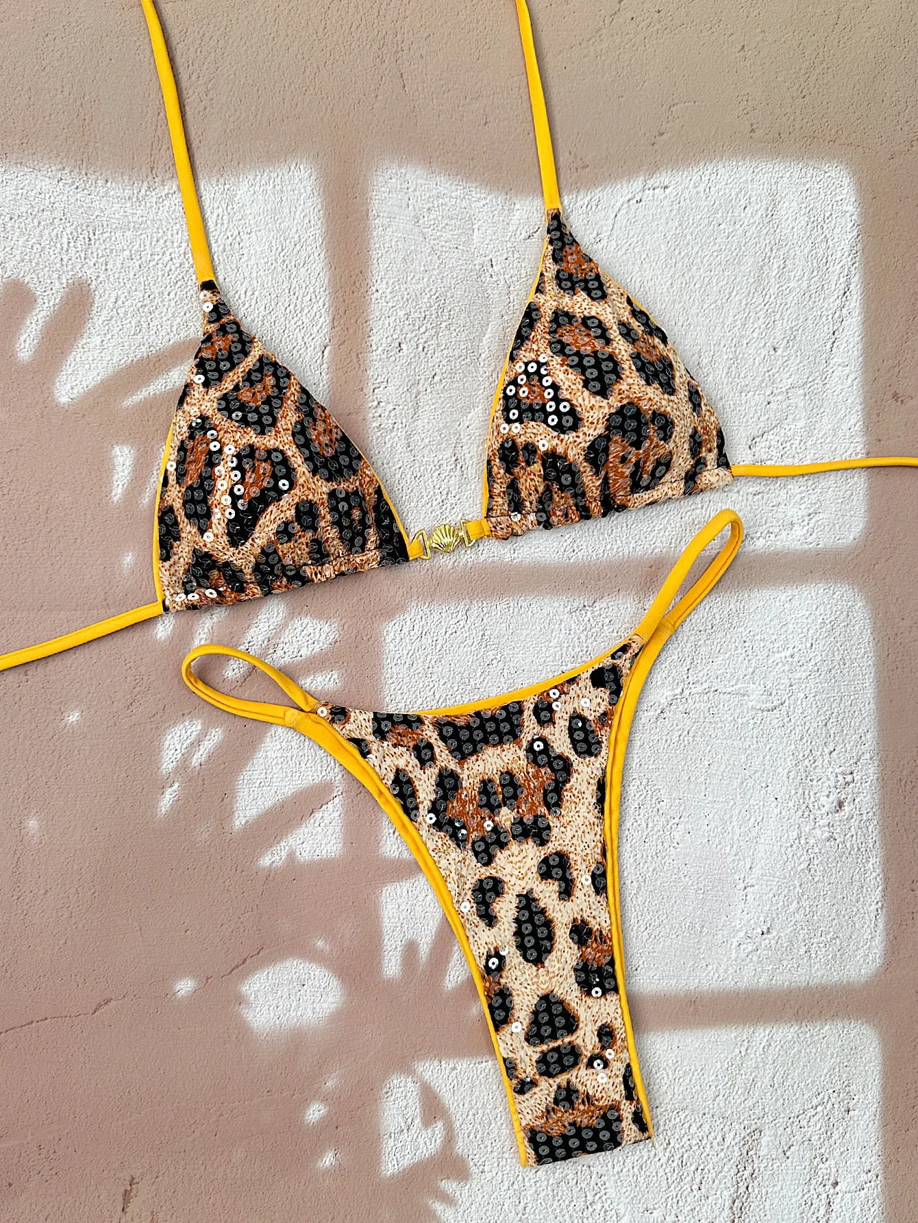 Sequin Coffee Leopard Print Bikini Set 2026 Women Push Up Bra High Wiast Short Two-Piece Swimsuit Beach Bathing Suit Swimwear