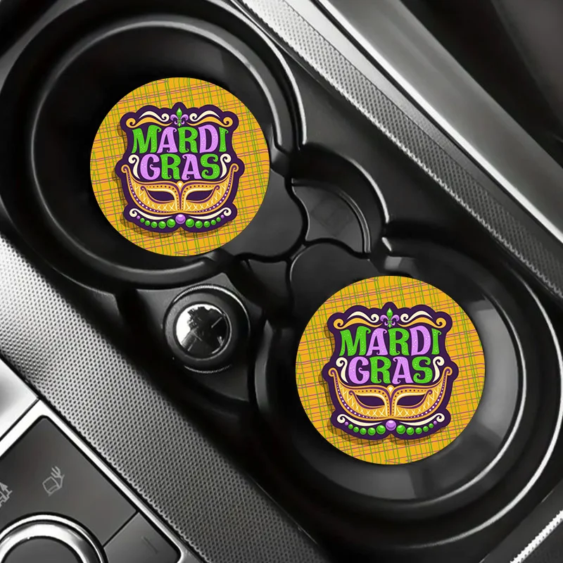 2pcs/set Mardi Gras Car Coasters, 2.75