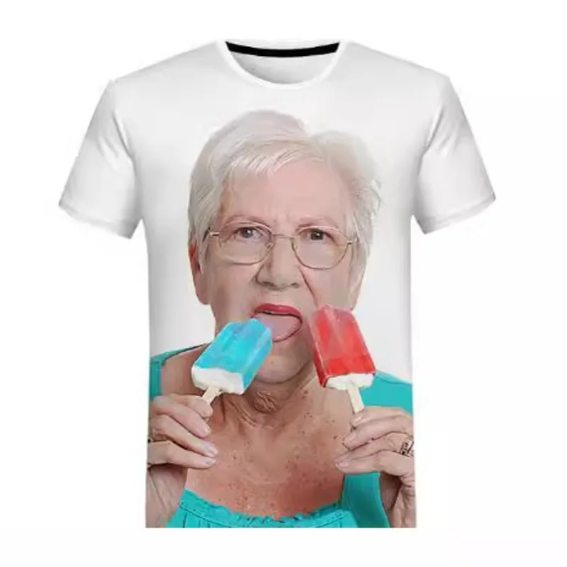 

Simple and funny short sleeved 3D printed grandma funny popsicle graphic custom round neck short sleeved casual T-shirt