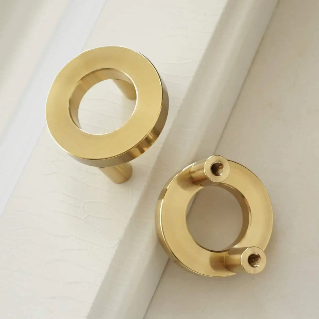 Solid Brass Circle Shape Cabinet Knobs Handles Gold Round Wardrobe Pulls Kitchen Cupboard Door Knobs Hardware 28mm(hole to hole)