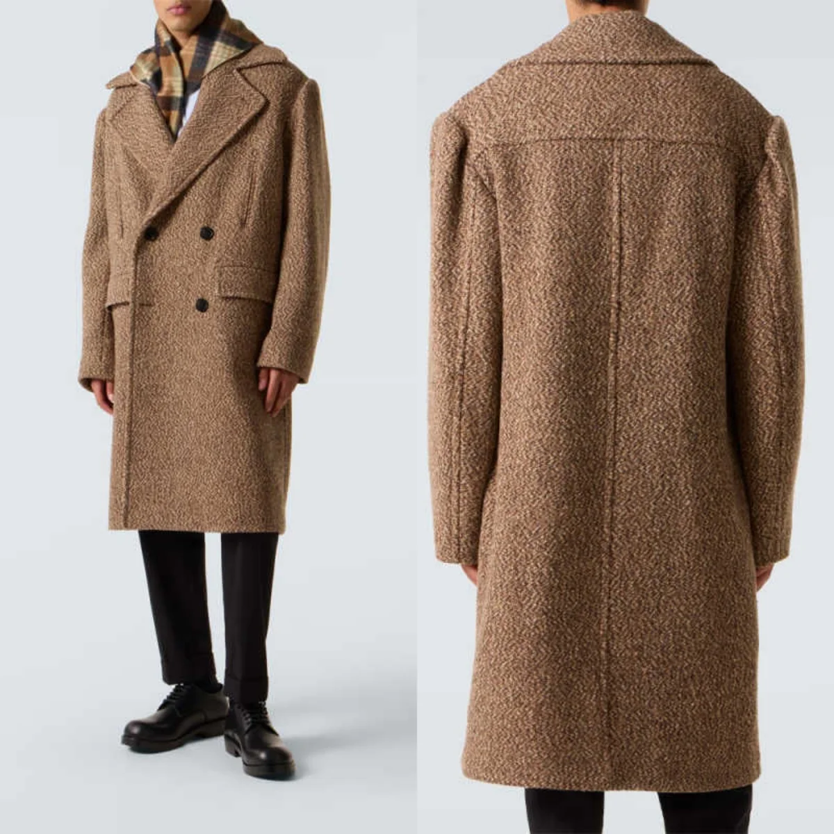 

Modern Men Woolen Overcoat 1 Piece Double-Breasted Notched Lapel Coat Mid-Length Winter Warm Casual Business Customized