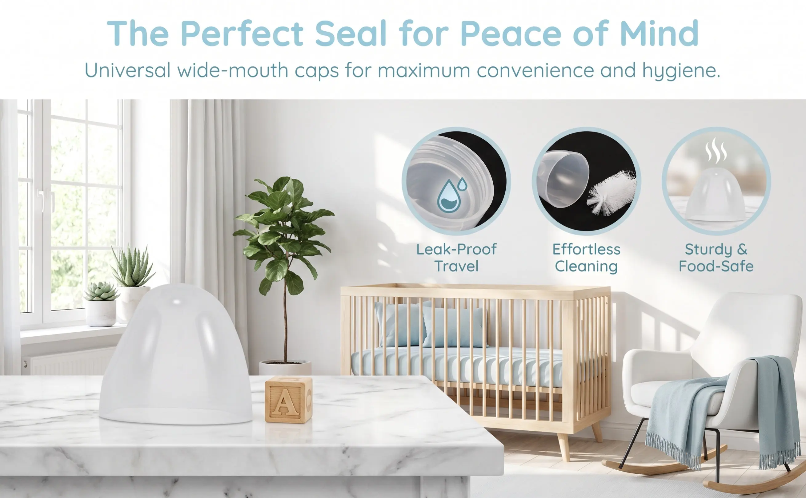 6pcs Wide Mouth Baby Bottle Caps – Clear Transparent Replacement Lids for Plastic & Glass Feeding Bottles