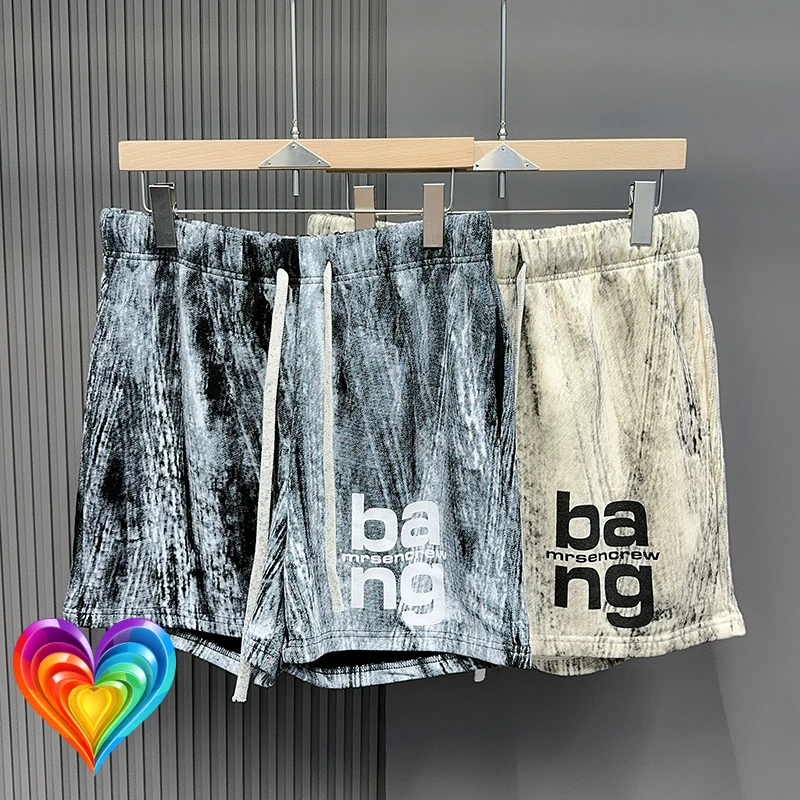 

Tie Dye Letters Print Short Pants Black Khaki Loose Drawstring Shorts Men Women High Quality Terry Cloth Shortpants Breeches