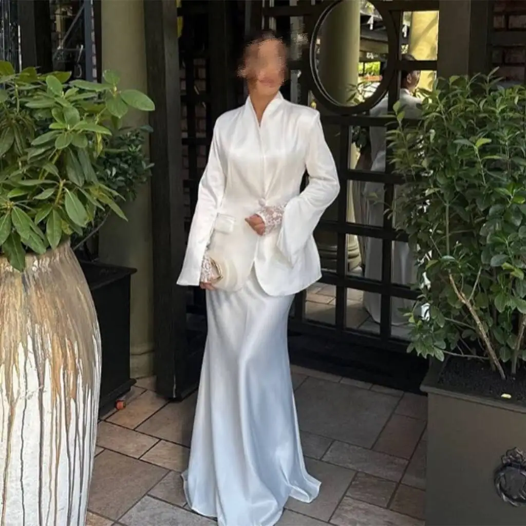 

High Quality Customized Floor Length Full Sleeves A-line Vestidos Para Bodas Mujer Invitada Robe Pour Mariage Invité فساتين سهره