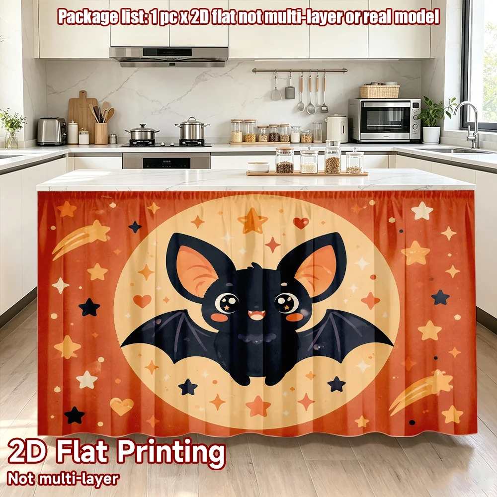 2D flat 1pc Bohemian style short curtains Cute Bat and Stars Digital printing The rod-mount design makes installation convenient