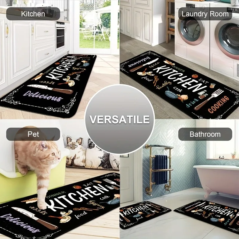 

1PC FUN KITCHEN VOCABULARY Kitchen Rug Non-Slip Door Mat Pop design Bathroom Rug Bath Mat Carpet for Home Sink Laundry Decor