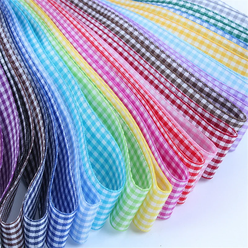 10mm 25mm Lattice Plaid Ribbons Bow  Gift Wrapping Polyester  Handmade DIY Accessories,5 yards / lot