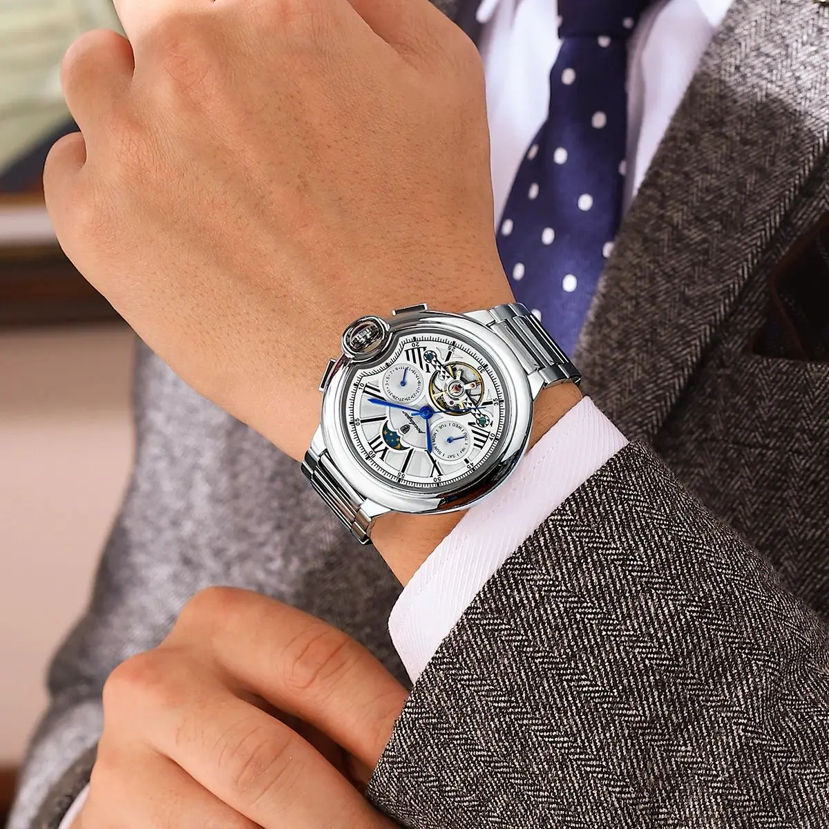 POEDAGAR Luxury Man Watch Tourbillon Date Week Stainless Steel Men Watch Waterproof Automatic Mechanical Military Men's Watches image 5