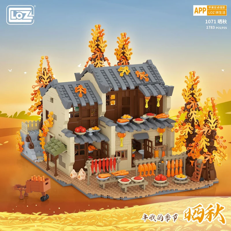 Building Block LOZ MINI Creative Autumn Farmhouse Model MOC Street View Outdoor Farmer Harvest Bricks Children Toys Kids Gifts