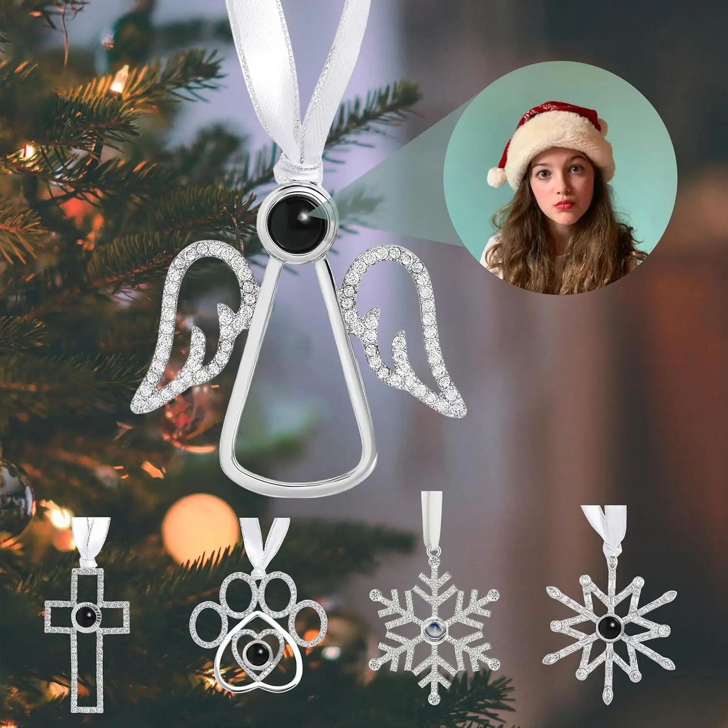 زخرفة صور مخصصة لشجرة عيد الميلاد زخرفة عيد الميلاد الشخصية مع صورة ندفة الثلج قلادة الإسقاط هدية تذكارية #1