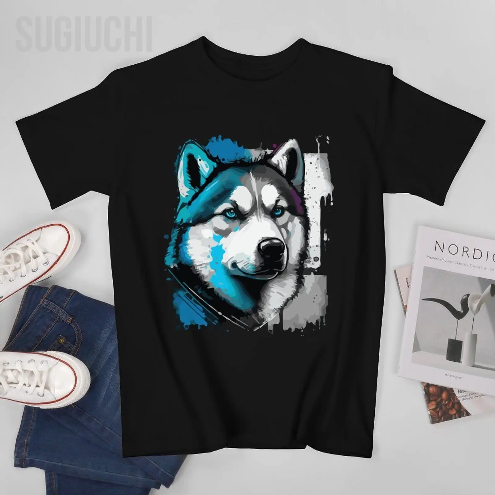 Unisex Men Huskies Dog Siberian Husky Tshirt Tees T Shirts Women Boys 100% Cotton T-Shirt