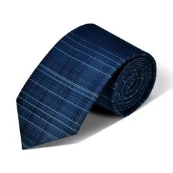 2024 New High Quality 8CM Stripe Ties 100% Silk Dark Navy Blue Ties for Men Brand Business Suit Dresses Necktie Male Wedding