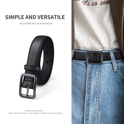 New women's belt double-sided cowhide fashion versatile pin buckle jeans belt leather belt