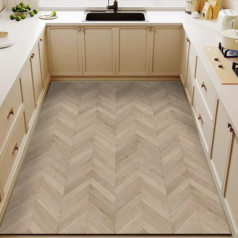 Kitchen Floor Mat Imitation Wood Grain Pvc Leather Waterproof Carpet Non-slip Oil-proof Foot Mats Large Size Home Decoration Rug