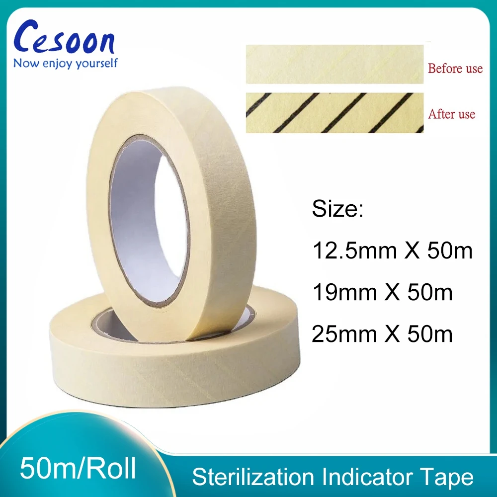 50m/Roll Dental Sterilization Indicator Tape Medical Autoclave Cards Steam Indicator Tape Oral Care Supplies 12.5/19/25mm