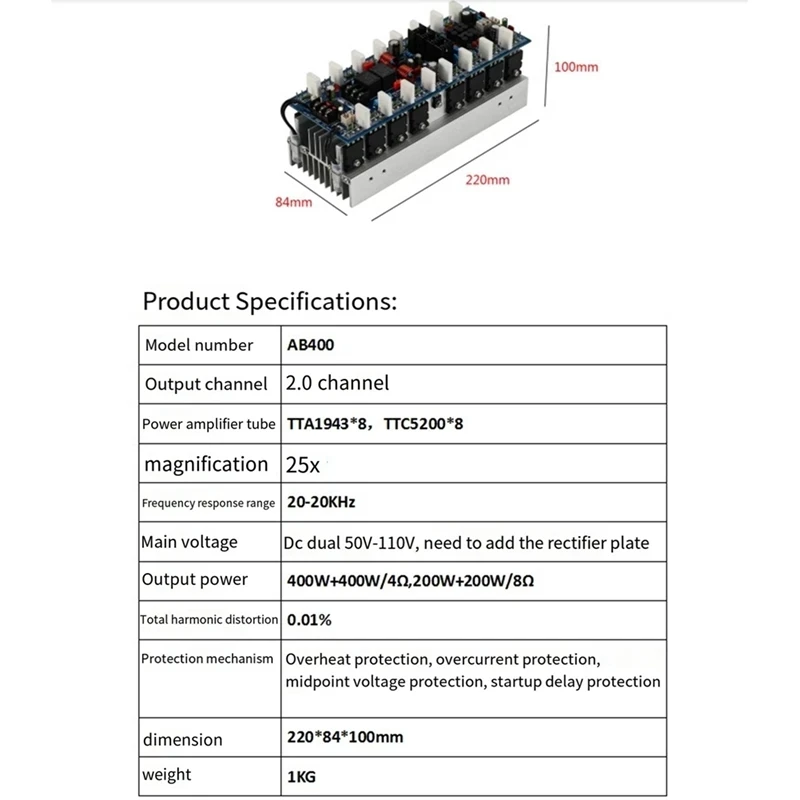 Nuovo tubo C5200 A1943 400W + 400W scheda amplificatore Audio Stereo professionale ad alta potenza a 2.0 canali per altoparlante passivo