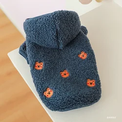 1PC Pet Clothes Cat Autumn and Winter Plush Thickened Warm Blue Embroidered Bear Hat Coat Suitable for Small and Medium Dogs