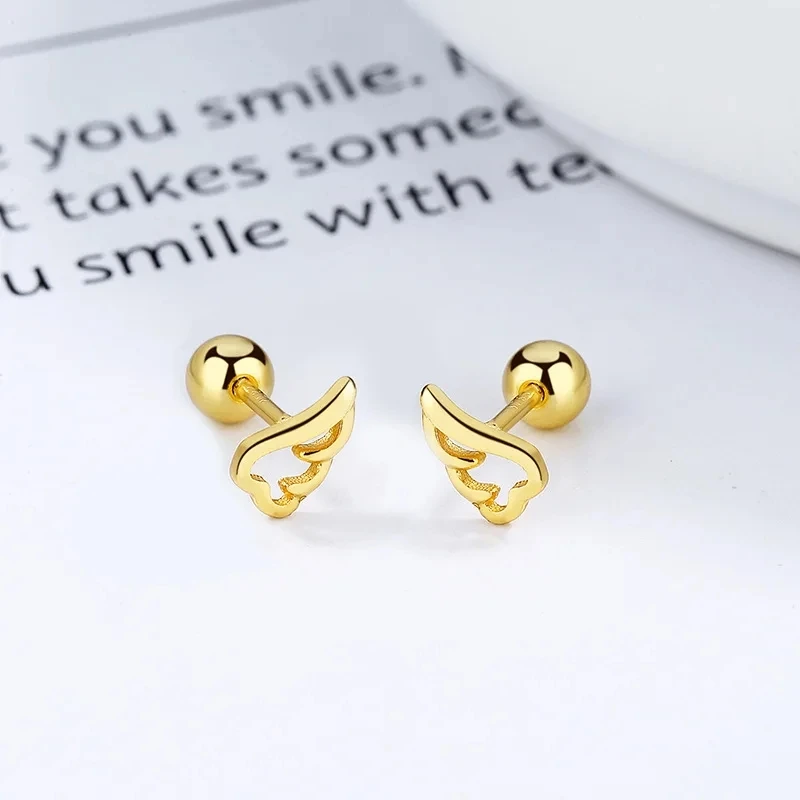 Simple Mini Wing Heart Stud Earrings For Women Cartilage Helix Tragus Ear Piercing Jewelry Gift pendientes 2024 tendencia