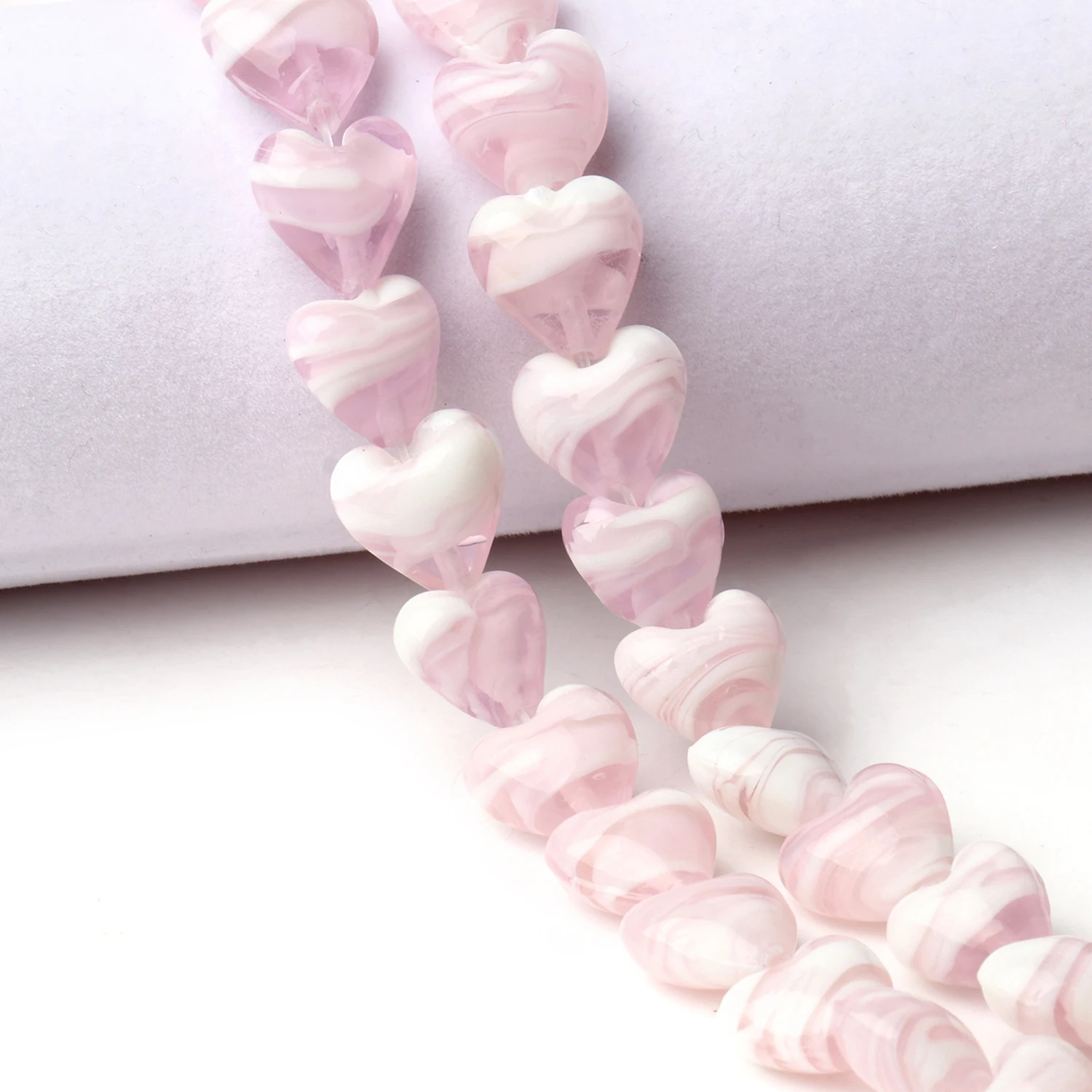 15MM Rose Pink Candy Stripe Murano Lampwork Glass Love Heart Crafts Beads For Jewelry Making Diy Earring Finding Accessory