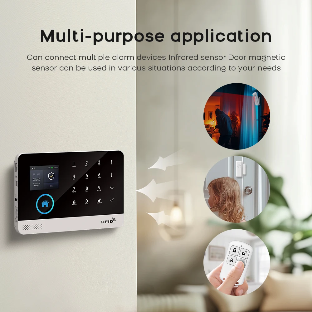 GSM Wifi Tuya نظام إنذار لاسلكي للمنزل الذكي مضاد للسرقة تطبيق Smart Life متوافق مع Alexa لمرآب المكاتب والشقة